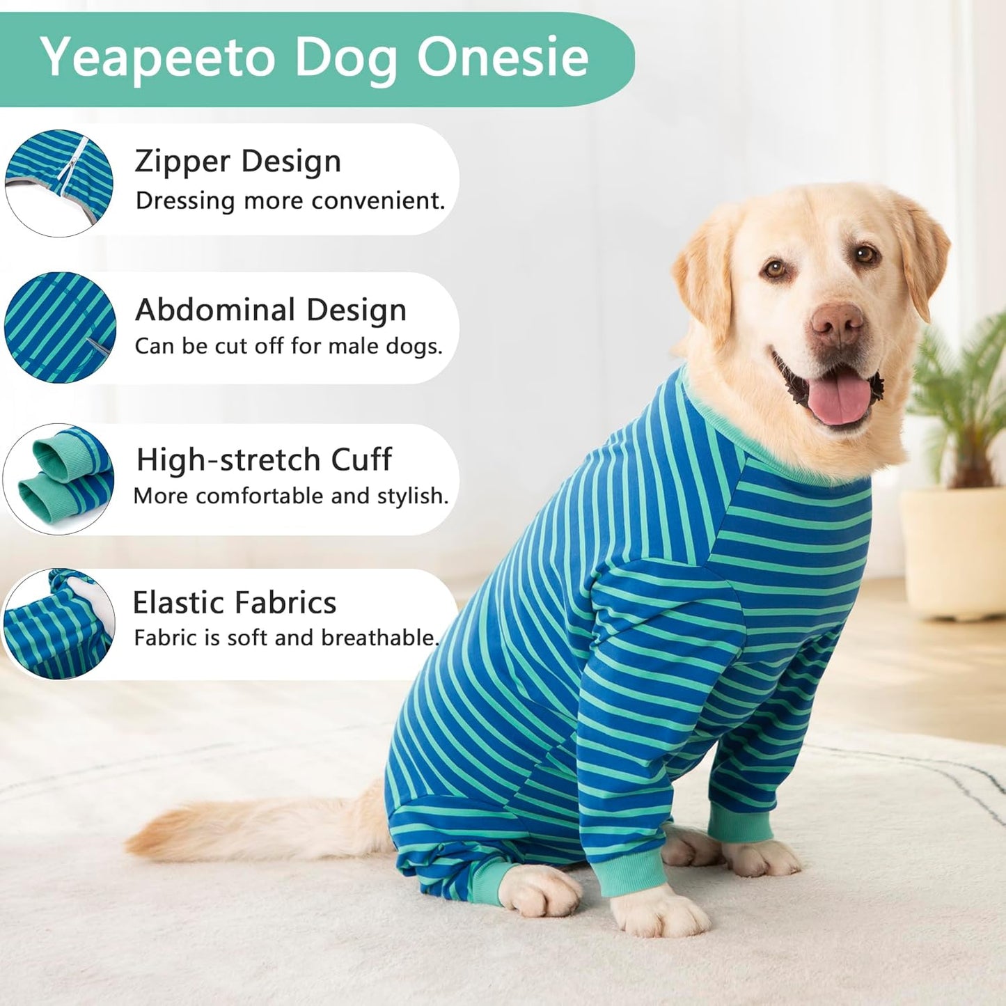 Yeapeeto Dog Onesie Surgery Recovery Suit for Large Medium Bodysuit Dogs Pajamas PJS Full Body for Shedding, Prevent Licking, Wound Protection, Cone Alternative… (Blue Green, 5XL)