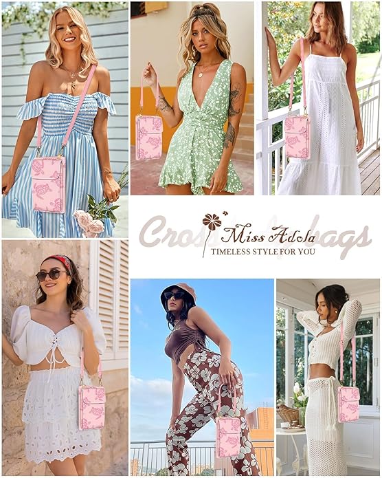 Cute Crossbody Purse Cell Phone Bags for Women - Leather Cellphone Wallet Purse with Handle Rope and Adjustable Shoulder Rope