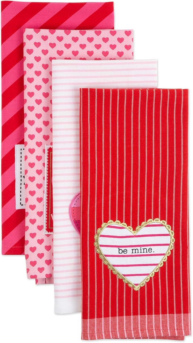 DII Valentine's Day Collection Kitchen, Dishtowel Set, 18X28, Love, 4 Piece
