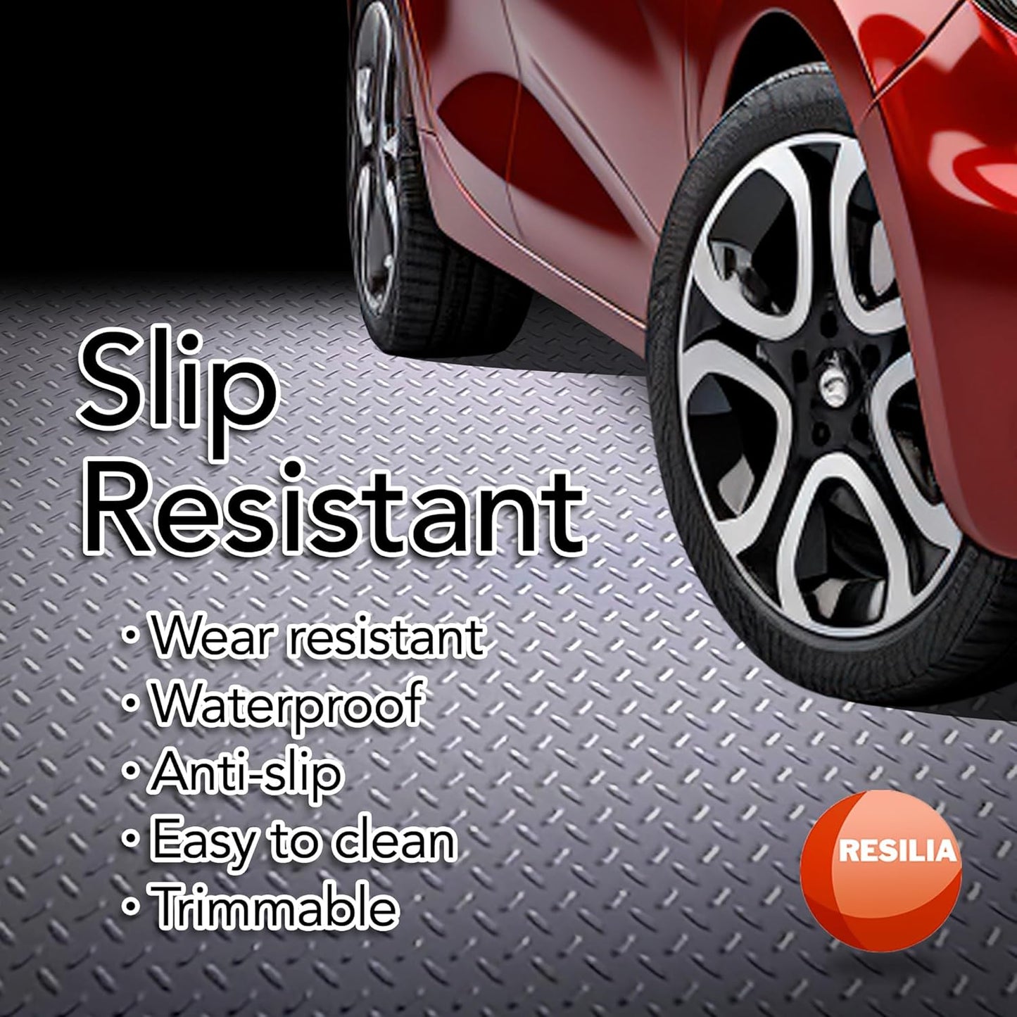 RESILIA Heavy Duty Garage Floor Runner & Protector Mat - Slip Resistant Diamond Plate PVC Mats - Water, Spill, & Stain Resistant, Silver (4 feet x 10 feet)