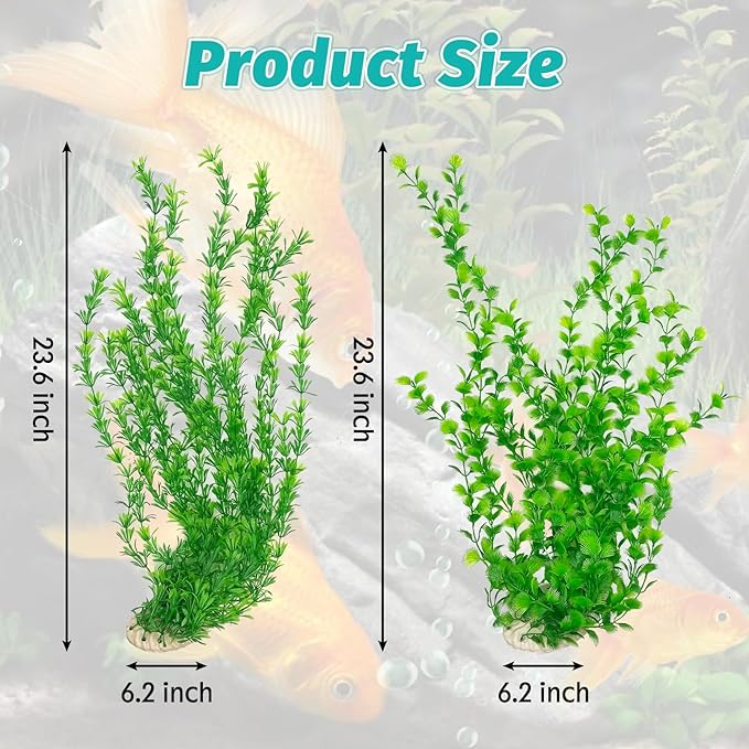 Hamiledyi 23" Tall Aquarium Plastic Plants - 2 Pack Soft Fish Tank Decor, Artificial Green Grass Cluster for Aquariums, Safe Bendable Underwater Plants（Green Style B）
