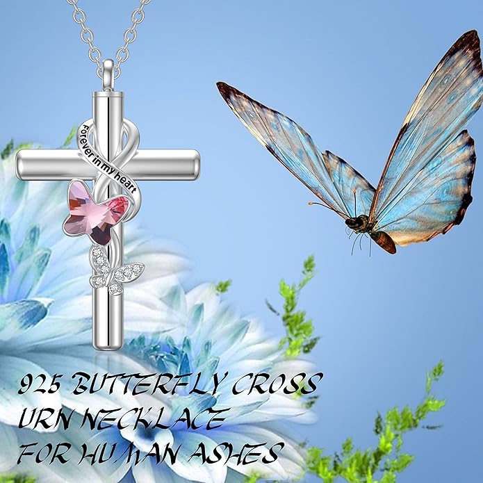 Cross Urn Necklace for Ashes 925 Sterling Silver Cremation Jewelry with Funnel Filler Kit Ashes Necklace for Human Women Girl Pets