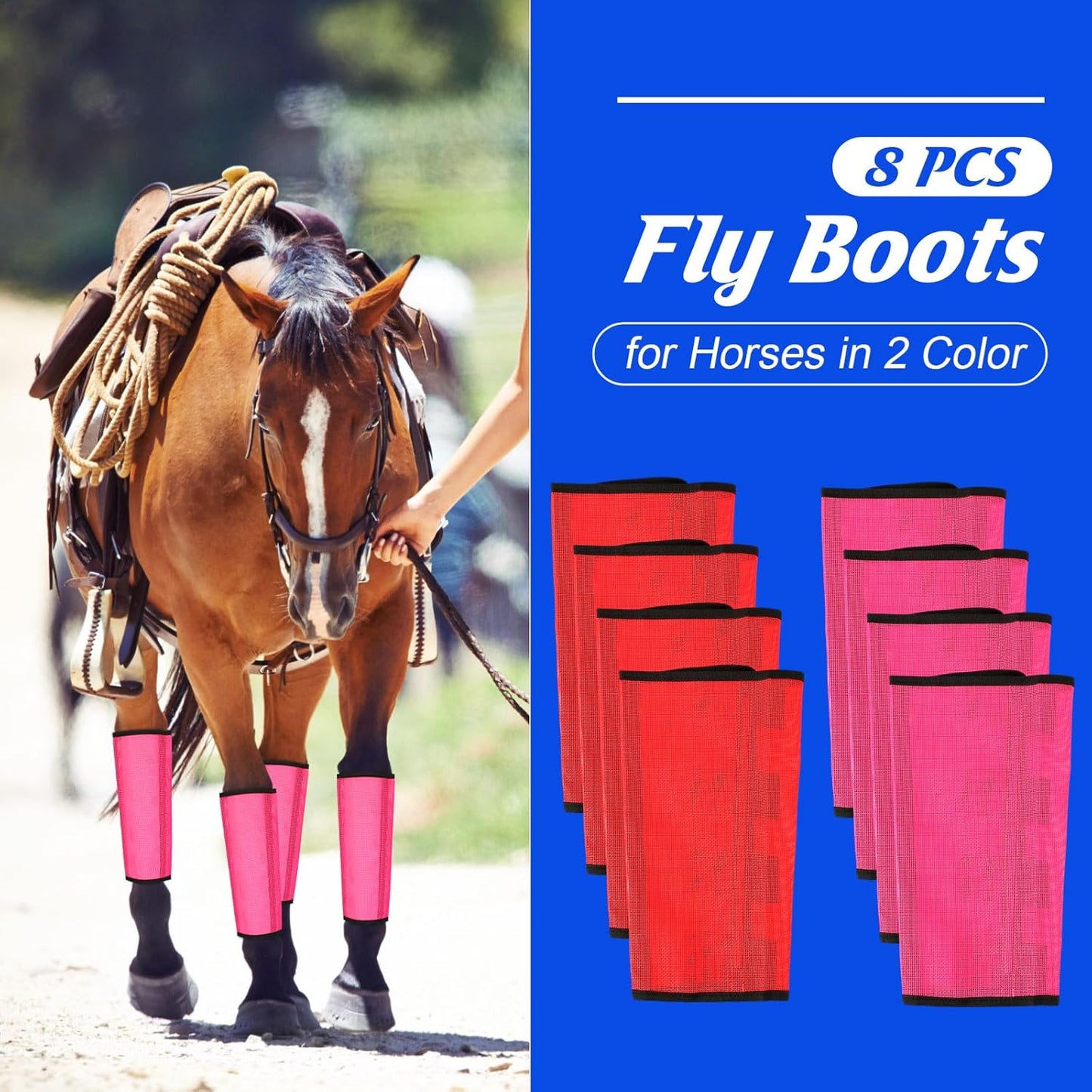8 Pcs Mesh Fly Boots for Horse Breathable Mesh Horse Boots Protective Horse Leg Wraps Horse Leggings for Preventing Flies and Mosquitoes Bites (Light Pink, Dark Pink)