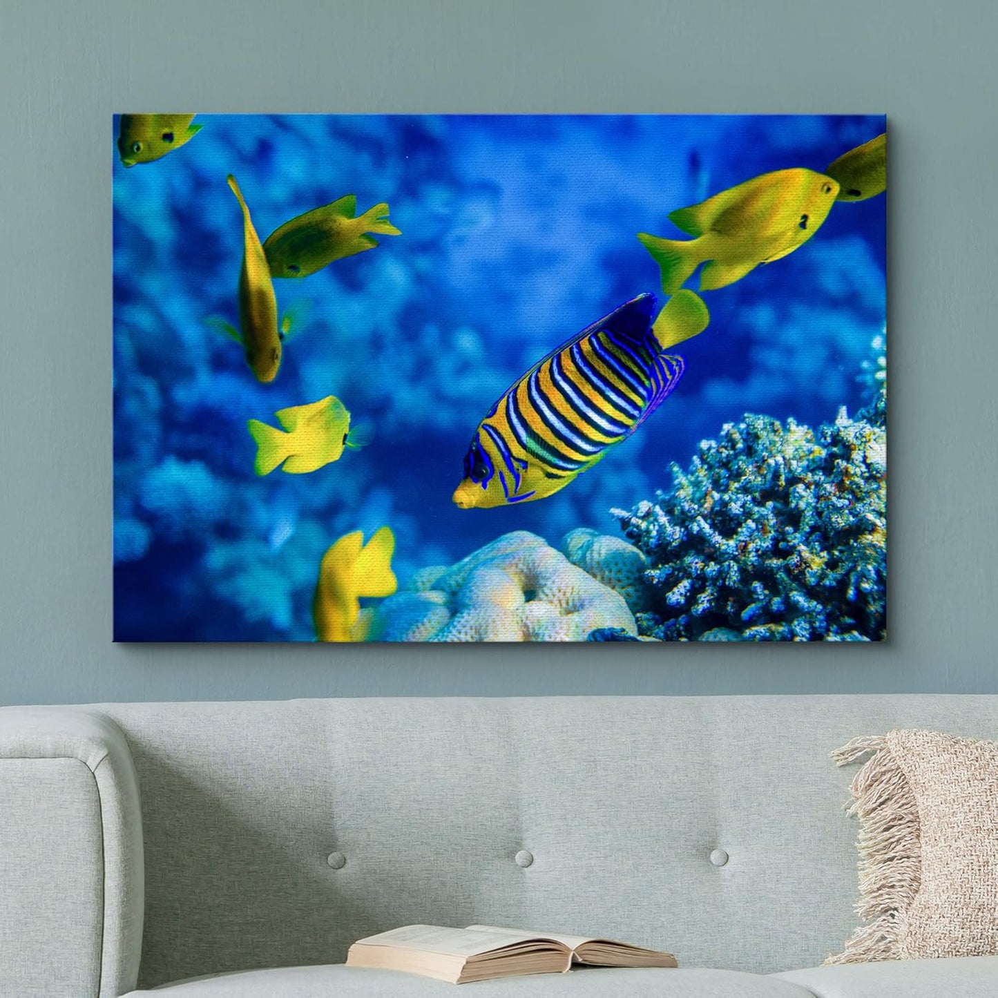 wall26 Canvas Print Wall Art Striped Yellow Tropical Fish Coral Reef Sea Nature Animals Photography Realism Rustic Scenic Landscape Wilderness Colorful for Living Room, Bedroom, Office - 16"x24"