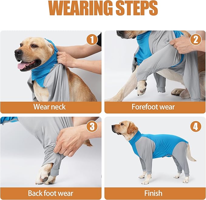 Dog Recovery Suit, Abdominal Wound After Surgery Wear, Prevent Licking Wounds, E-Collar & Cone Alternatives, Long Sleeve Postoperative Shirts Dog Pajamas Prevent Shedding(Medium, Blue)