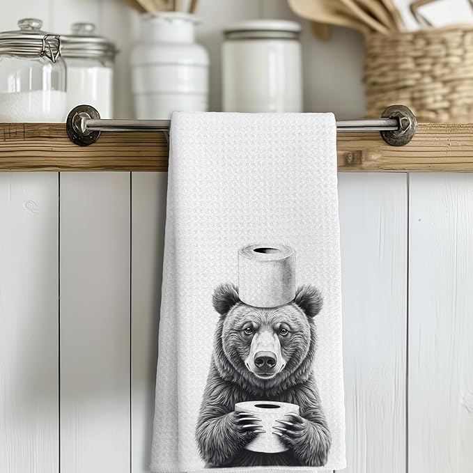 Funny Bear Hand Towels for Bathroom Decor, Bear Lover Gifts, Kids Bathroom Hand Towels, Funny Kitchen Towels, 16x24 Inches