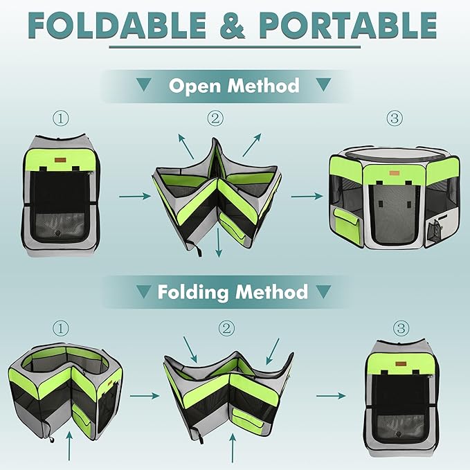 Dog Playpen, Portable Pet Play Pen for Cat, Puppies, Rabbits, Chickens, Foldable Large-Capacity Pet Tent for Indoor/Outdoor Travel Camping Green