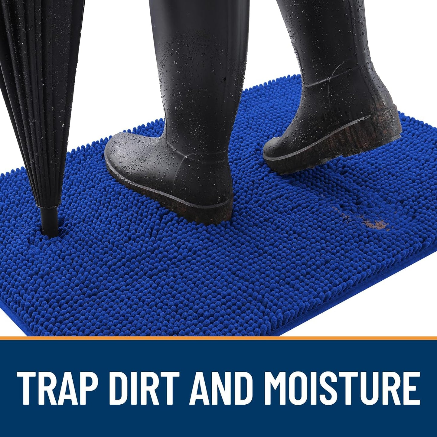 OLANLY Dog Door Mat for Muddy Paws 59x35, Absorbs Moisture and Dirt, Absorbent Non-Slip Washable Doormat, Quick Dry Chenille Mud Mat for Dogs, Entry Indoor Entryway Carpet for Inside Floor, Royal Blue