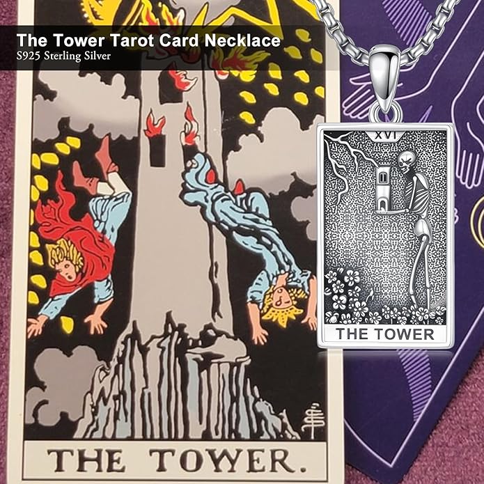 PELOVNY Tarot Card Necklace 925 Sterling Silver Skeleton Necklace The Sun Moon Star Strength Lovers Death Devil Fool Tarot Jewelry Christmas Birthday Gifts for Men Women Unisex