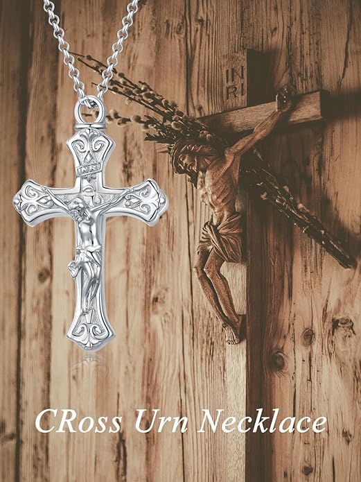 Cross Urn Necklace for Ashes 925 Sterling Silver Cremation Jewelry with Funnel Filler Kit Ashes Necklace for Human Women Girl Pets