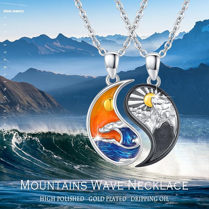 Yin Yang Matching Jewelry Set 925 Sterling Silver Yin Yang Friendship Couples BFF Pendant Necklace Jewelry for Her Him Women Men