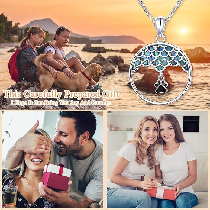 Ladytree S925 Sterling Silver Puppy Dog Cat Pet Paw Print Pendant Necklace 18 inches