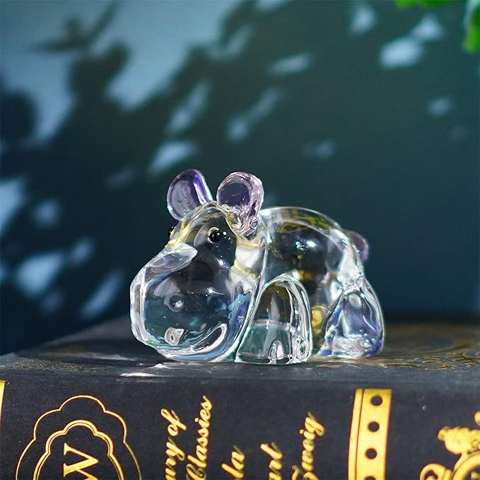 HDCRYSTALGIFTS 2.8inch Crystal Hippo Figurines Collectibles Gift for Mom from Daughter Art Glass Hippopotamus Statue Animal Paperweight Ornament for Table Home Decoration