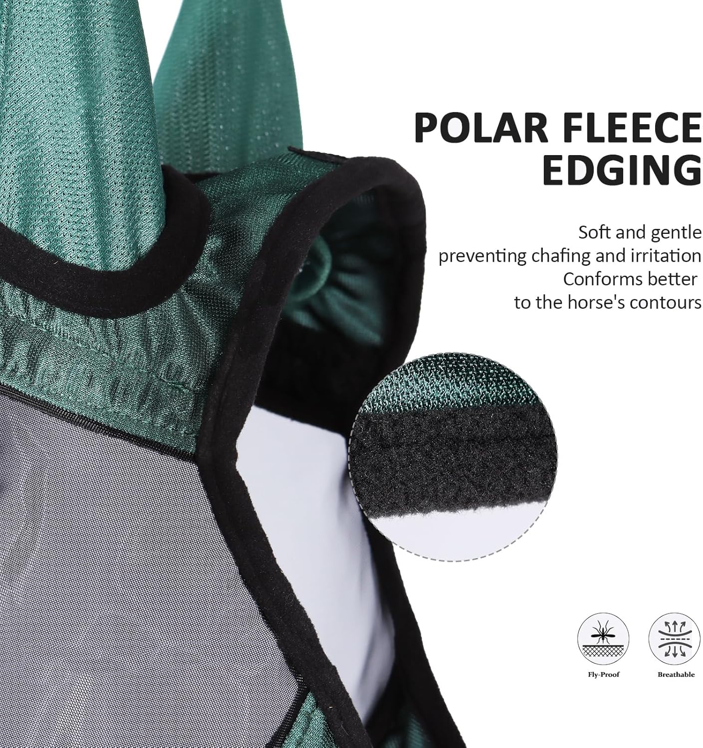 Harrison Howard Pro Luminous Horse Half Face Fly Mask Large Eye Space with Ears UV Protection for Horse Hunter Green XL