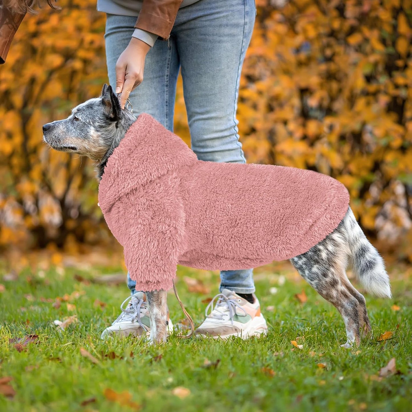 Fuzzy Dog Hoodie Dog Sweaters for Large Dogs Soft Double-Sided Plush Fleece Sweater Clothes Coats Hoodie Sherpa Hooded Sweatshirt(Pink-XXL)