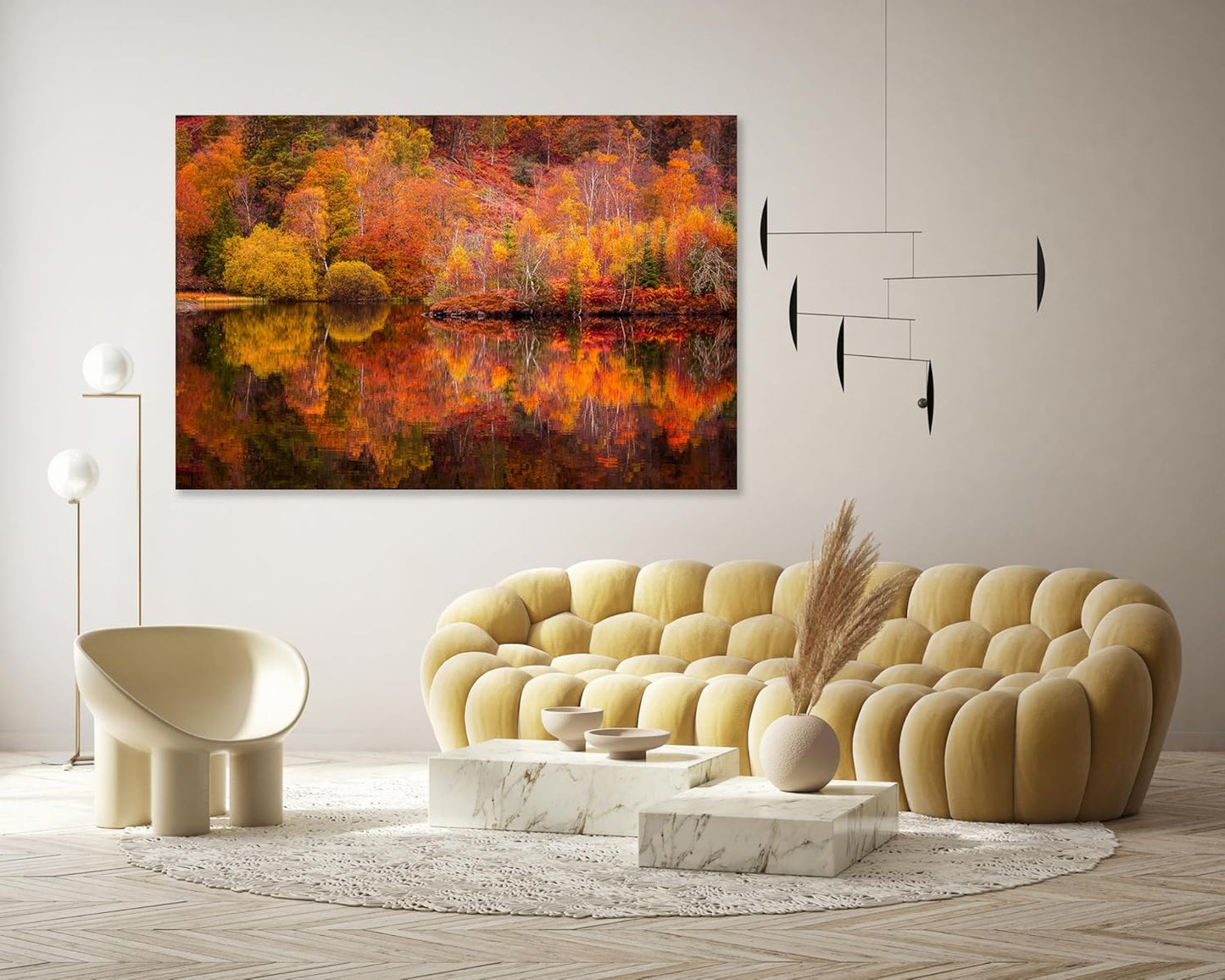 Nature Wall Art Prints - Ocean Forest Mountain Lake Canvas Landscapes - Small to Extra Large Living Room Bedroom Kitchen Bathroom Décor (Autumn Forest with Lake, 20L" x 30W")