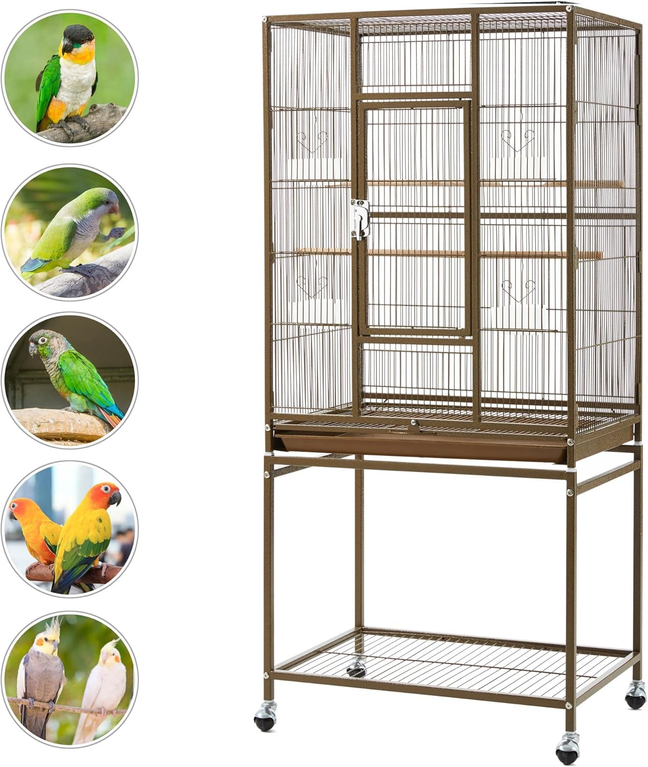 Yaheetech Wrought Iron Standing Large Parrot Parakeet Flight Bird Cage with Stand for Small Parrot Cockatiel Sun Parakeet Green Cheek Conure Lovebird Budgie Finch Canary, Palmer Green