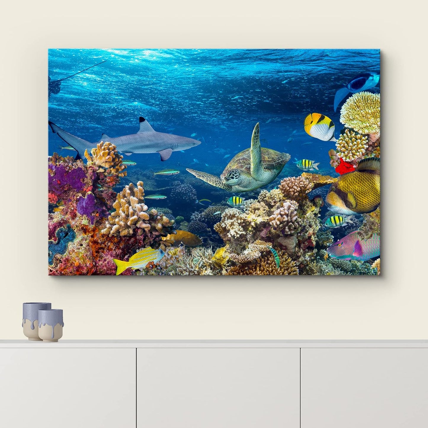 wall26 Canvas Print Wall Art Tropical Island Underwater Turtle Shark Nature Animals Photography Realism Rustic Scenic Landscape Wilderness Earth Colorful for Living Room, Bedroom, Office - 32"x48"