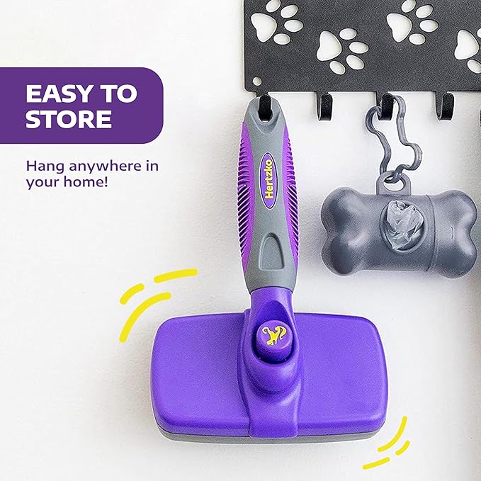 Hertzko Self Cleaning Slicker Brush for Dogs and Cats - Pet Hair Brush for Shedding Long and Short Hair - Easy Clean Retractable Bristles - Cat and Dog Grooming Tool - Purple