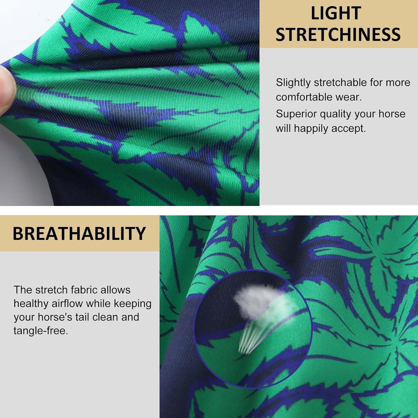 Harrison Howard Stretchy Tail Guard for Horses - Breathable, Slip-on Design, Protects Tail, 22" L Length, Easy Grooming - Live Leaf