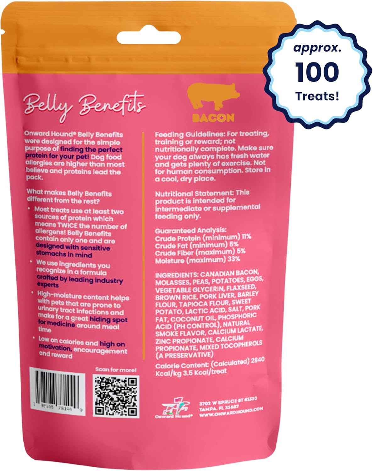 Onward Hound Training Treats for Dogs - Soft Bacon - Low Calorie Dog Training Treats for Sensitive Stomachs with Single Source Premium Protein, Corn Free, & Soy Free Formula - 4 oz