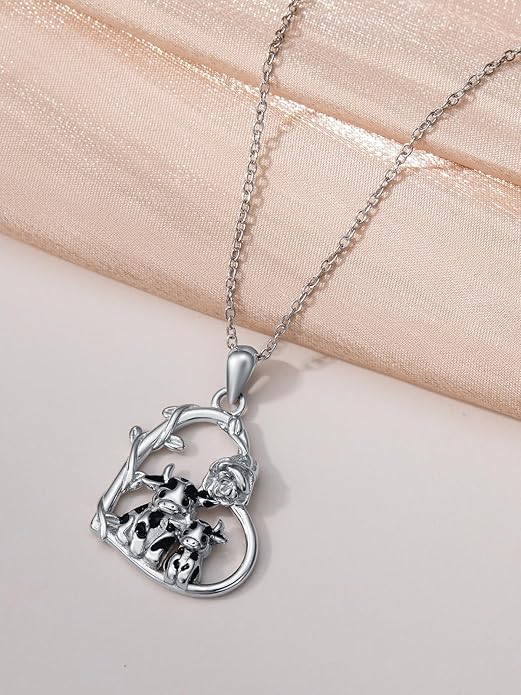 Cute Mother and Daughter Fox/Cat/Cow/Monkey/Panda Necklace 925 Sterling Silver Heart Flower Heart Necklace Animal Jewelry Mother's Day Jewelry for Women