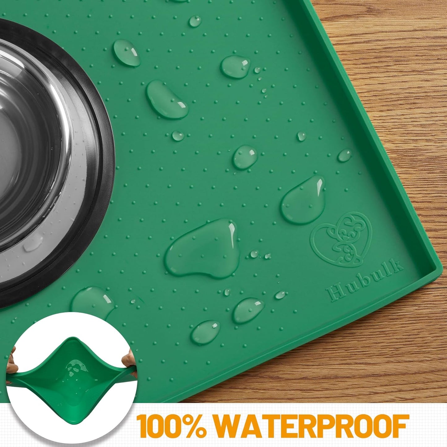 Hubulk Dog Feeding Mat,100% Waterproof Food Grade Silicone Pet Food and Water Bowl Placemat,Dishwasher, High Raised Edge to Prevent Spills,Nonslip Tray to Stop Messes on Floor（32"x24"x1.0",Hunter）