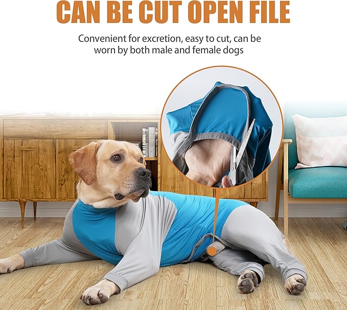 Dog Recovery Suit, Abdominal Wound After Surgery Wear, Prevent Licking Wounds, E-Collar & Cone Alternatives, Long Sleeve Postoperative Shirts Dog Pajamas Prevent Shedding(Large, Blue)
