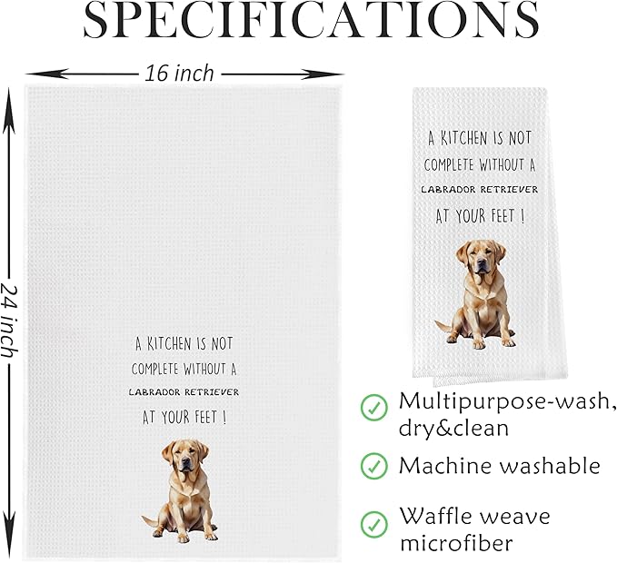 Gqtt Labrador Retriever Dish Towels Set - Funny Decorative Waffle Kitchen Towels, Labrador Gifts Hand Tea Towels (1624 Inches, Set of 2)