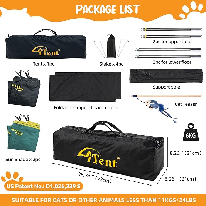 Extra Large Catio Outdoor Cat Enclosure,3 Tier Cat Tower Tent Weatherproof & Sunproof with 3 Doors, Foladable and Portable for Patio, Deck,Camping, Indoor & Outdoor(Patented)-Wave Shade