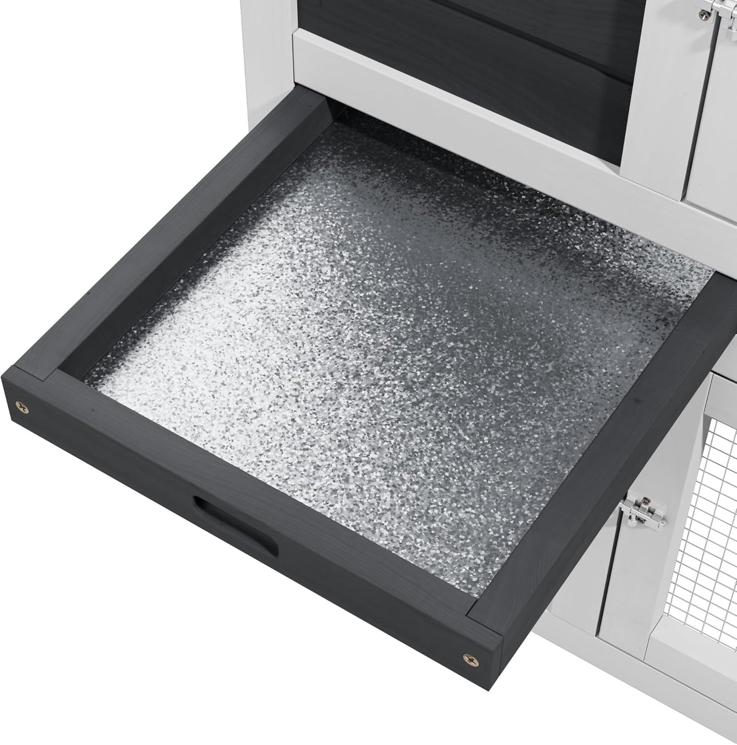 Bunny Cage Premium Rabbit Hutch with Leak-Proof Roof, 2-Story Bunny House for Guinea Pigs & Hamster,Wooden Chicken House with Deep Pull-Out Tray, Waterproof Chicken Coop for Outside (Grey)