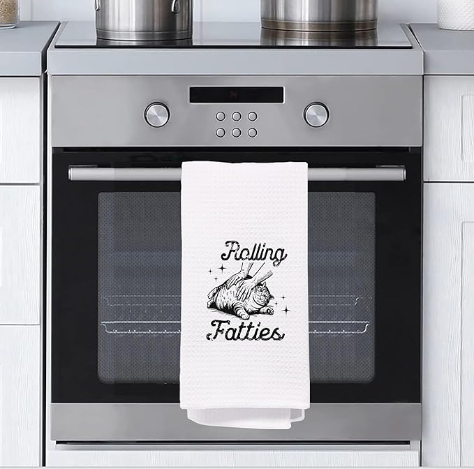 Funny Retro Cat Kitchen Towels, Cat Lover Mom Lady Gifts for Women Dish Tea Towels for Kitchen Decor, Rolling Fatties Kitten Decorative Hand Towels for Bathroom, 16x24 Inch