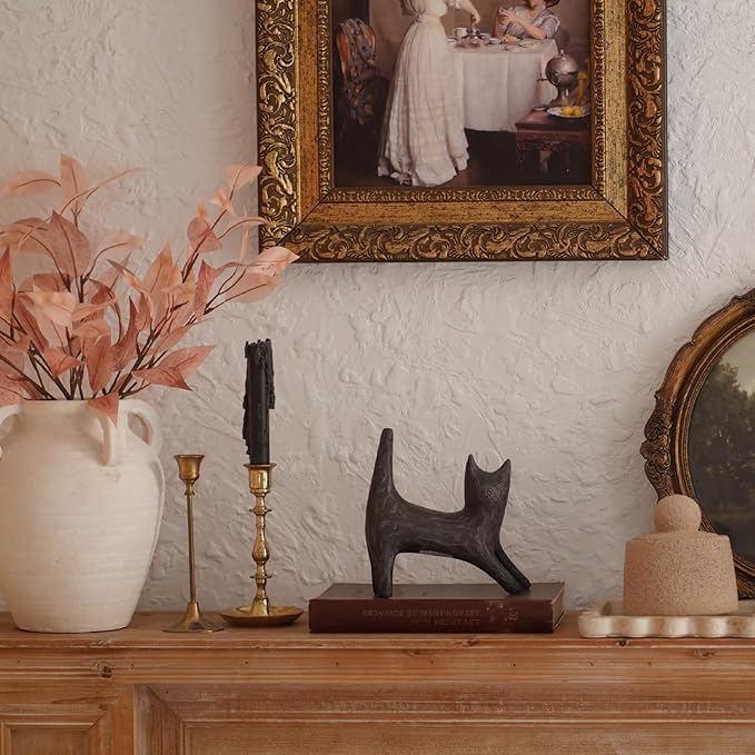 ChagoArt Black Cat Decor, 7” Cat Lover Gifts for Women, Cat Figurines, Cat Home Decor Figure, Cat Mom Gifts, Small Cats Sculpture for Garden Statue, Desk Knick Knacks, Cat Memorial Statue, Shelf