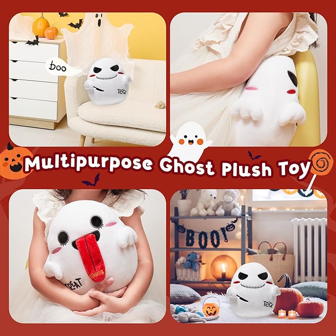 Ghost Plush Birthday Gifts for Boys Girls, Boxed Ghost Stuffed Animal Toy - 9.4" Double-Sided Spooky Gift Stuffed Ghost with Trick or Treat - Perfect for Haunted Party Decor & Gifts