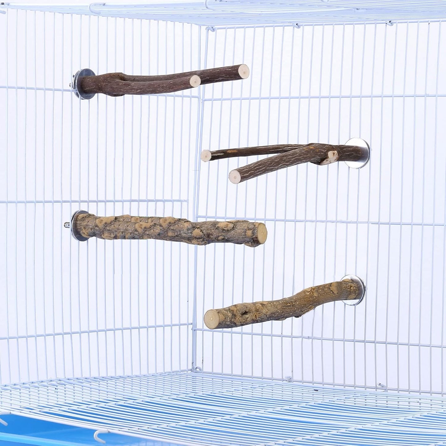 CozyCabin Natural Wood 4Pcs Bird Perches Stand, Hanging Cage Toys Accessories for Small Parrot Budgies Conure Parakeets Cockatiels Lovebirds