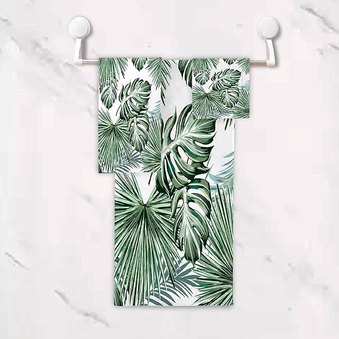 Deliciosa Palms Tropical Plants 3 Piece Towel Bathroom Sets, 1 Bath Towel, 1 Washcloth, 1 Hand Towel, Cotton Fast Dry Soft Absorbent Towel Set for Home Kitchen Family