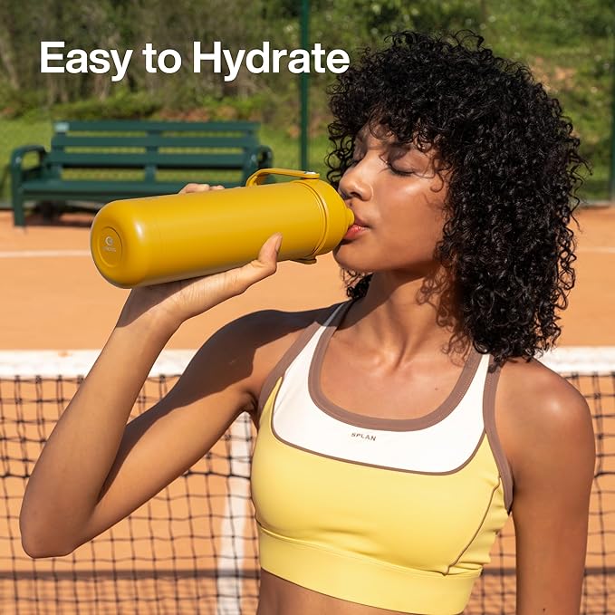 Insulated Water Bottle with Straw Stainless Steel Water Bottle, Leak-Proof, BPA-Free, Double Wall Vacuum Keeps Cold for 24 Hours for Sports, Travel, School (32 oz, Elfin Yellow)