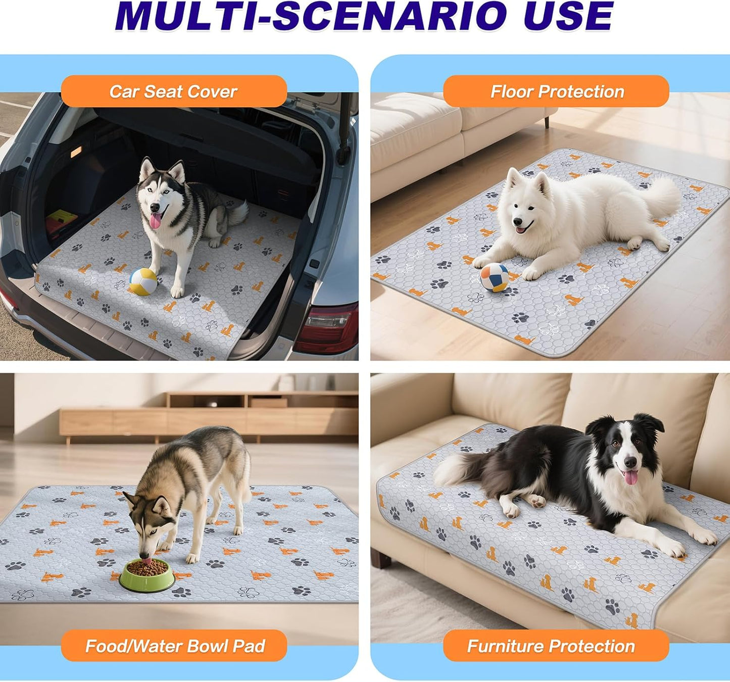 Washable Pee Pads for Dogs, 1 Pack Absorbent Reusable Training Dog Pads Pet Puppy Pads, Non-Slip Potty Pads for Whelping, Playpen, Crate, Bed, Orange, 63"x63"