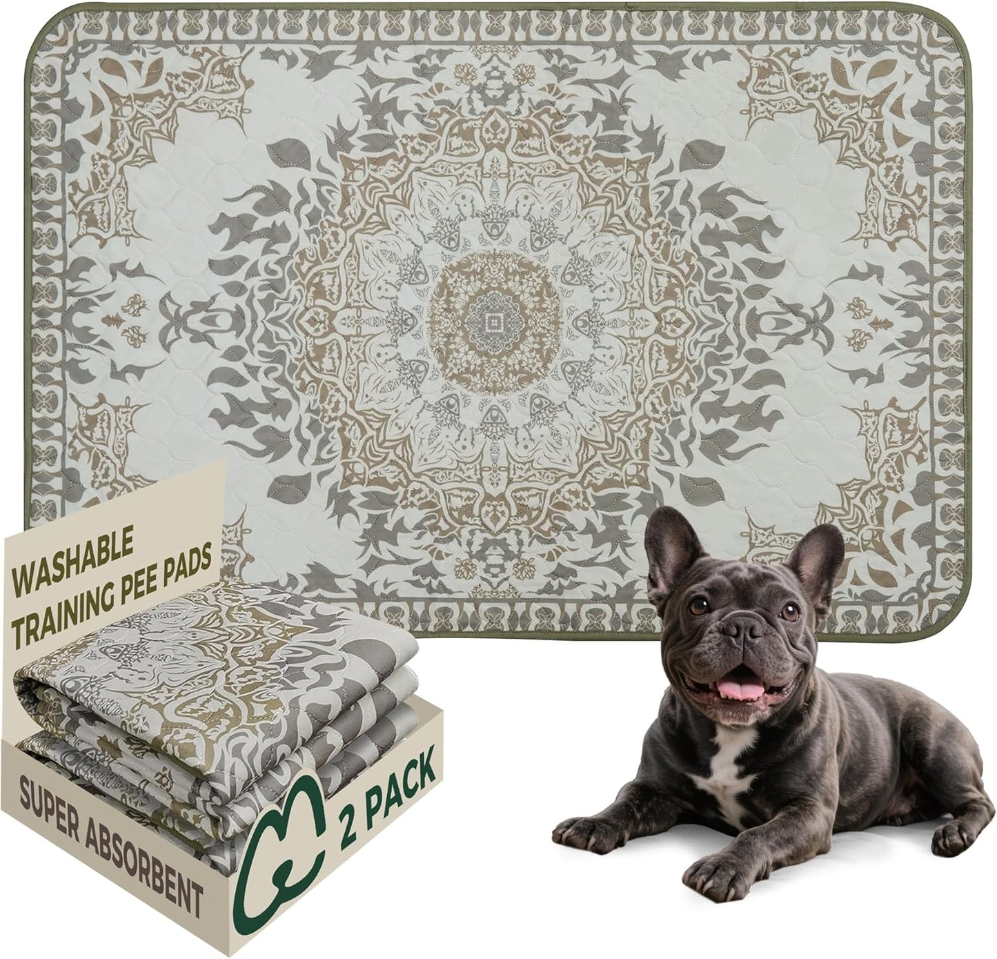 FXW Washable Pee Pads for Dogs, Puppy Pads with Super Absorbent, Specifically Designed for 42inch Cages, 41" × 27" Rectangle, Boho, 2 Packs