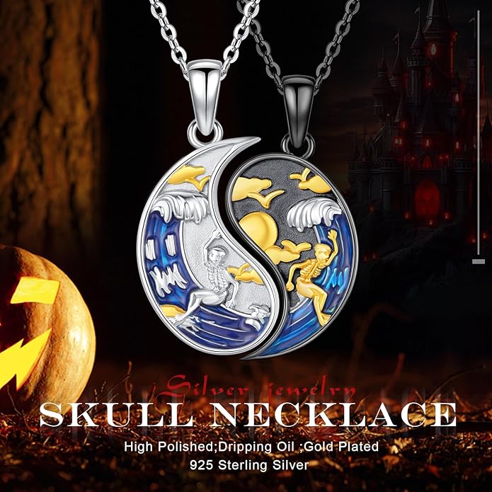 Yin Yang Matching Jewelry Set 925 Sterling Silver Yin Yang Friendship Couples BFF Pendant Necklace Jewelry for Her Him Women Men