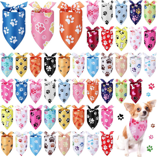 Abbylike 50 Pcs Paw Print Dog Bandanas Bulk Cute Footprint Bandanas for Dogs Triangle Kerchief Bib Scarf for Pets Halloween Party Costume Photo Props Daily Accessories Pet Shops (25.6 x 17.7 x 17.7)
