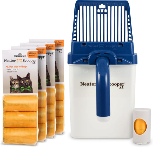 Neater Pet Brands Neater Scooper XL Cat Litter Scoop, 195 Refill Bags – Extra-Large Capacity Mess-Free Cat Litter Scooper with Bag for Large & Multiple Cats, Spill-Proof Litter Box Scooper with Holder