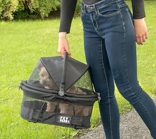 Pet Gear No-Zip View 360 Ultra Lite Pet Safety Carrier & Car Seat for Small Dogs & Cats Push Button Entry, 15", Onyx