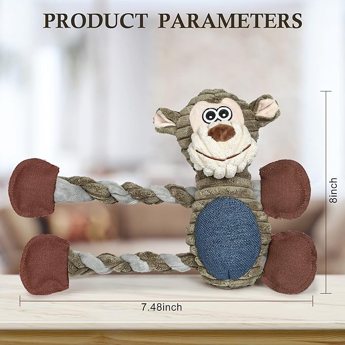 Dog Toys for Large Dog - Plush Squeaky Medium & Small Dog Toys - Stuffed Animals Puppy Toys - Funny Cute Dog Toys for Dog Birthday Presents (Monkey)