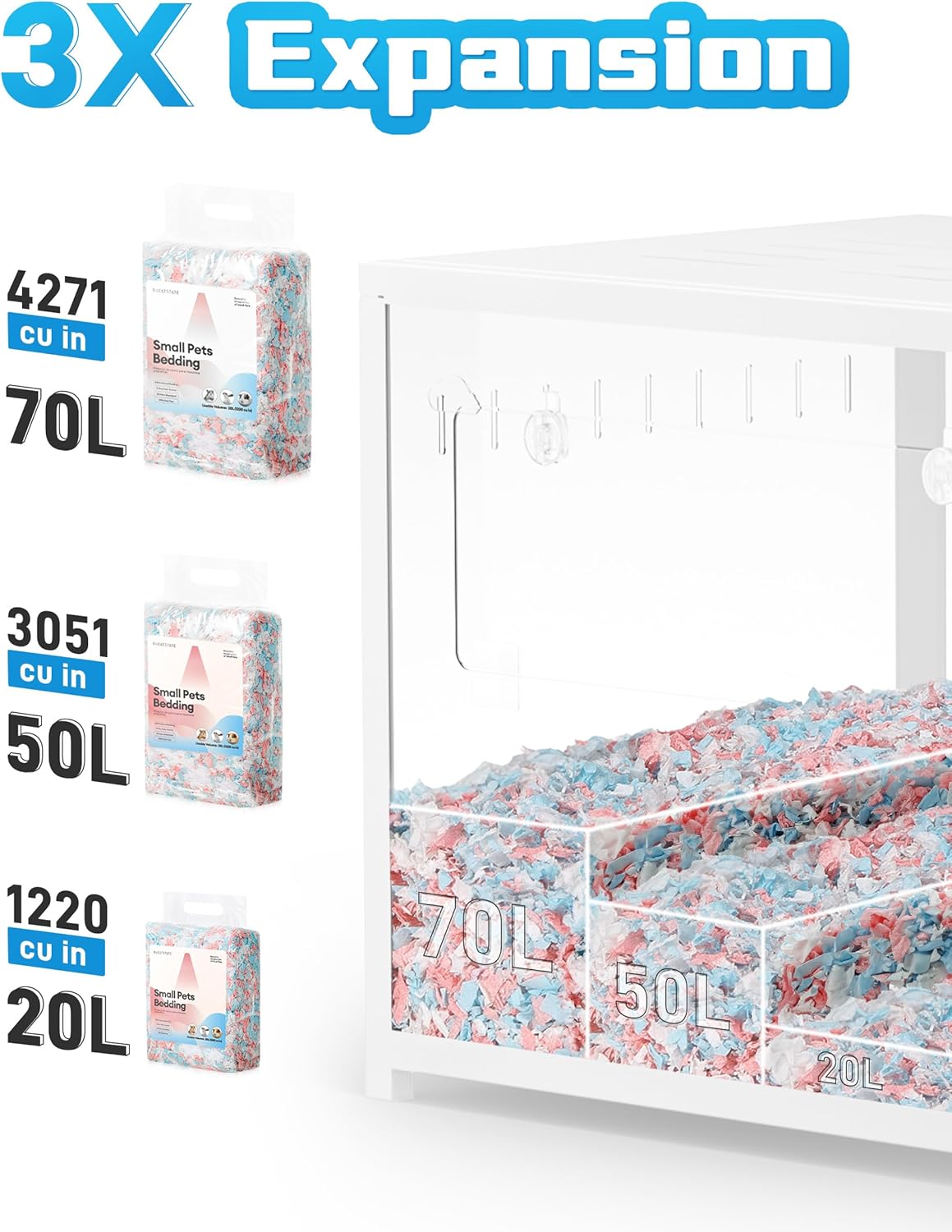 BUCATSTATE Hamster Bedding 70L, 99% Dust-Free Guinea Pig Bedding Odor Control Paper Bedding, Cozy Small Animal Bedding for Rabbit Rat Syrian Dwarf Hamsters Gerbils (Pink)