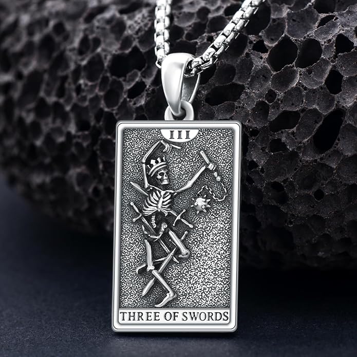 PELOVNY Tarot Card Necklace 925 Sterling Silver Skeleton Necklace The Sun Moon Star Strength Lovers Death Devil Fool Tarot Jewelry Christmas Birthday Gifts for Men Women Unisex