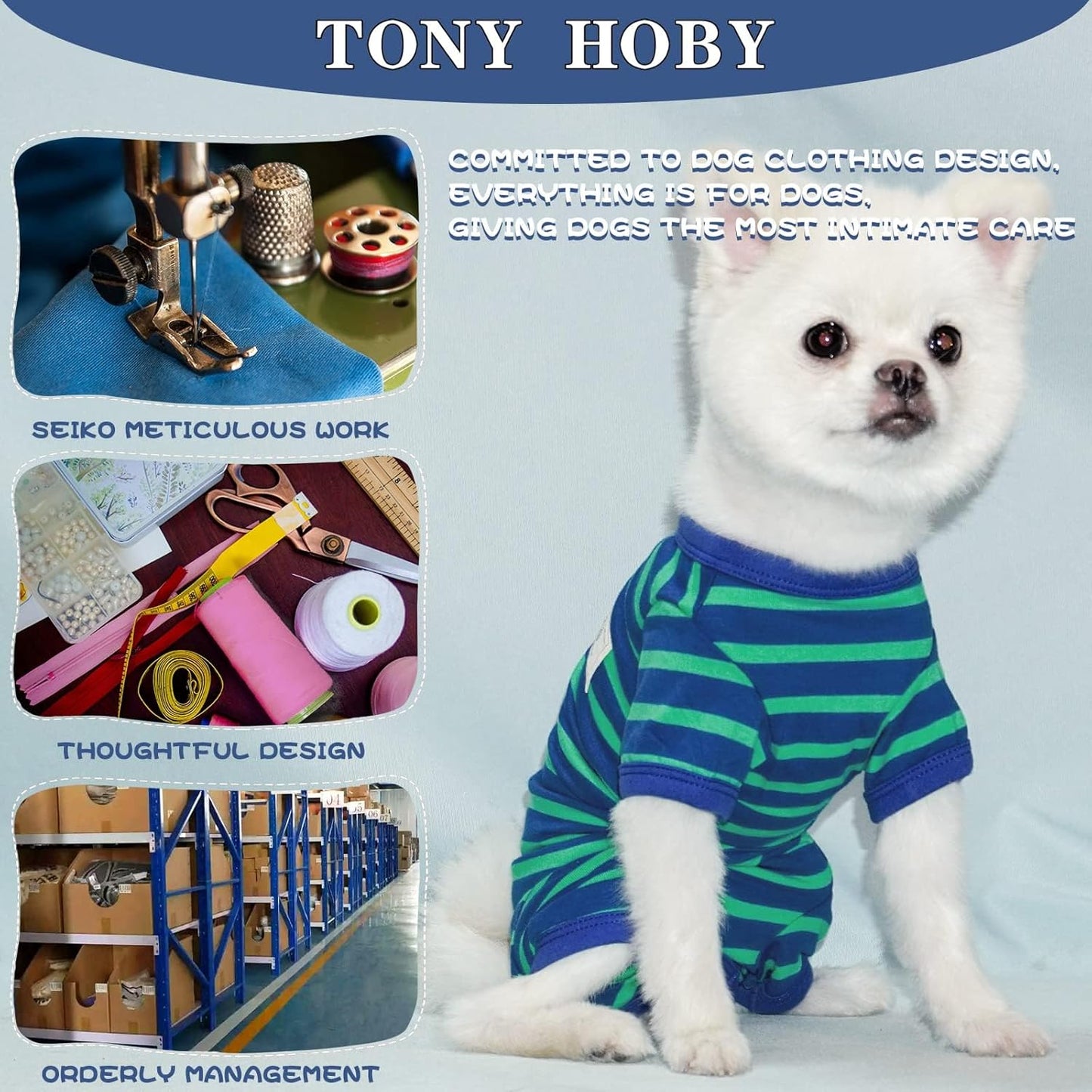 TONY HOBY Dog Pajamas for Medium Small Dogs, Dog Jumpsuit with Stripes 4 Legged Pajamas, Soft Dogs Pet Clothes (Blue&Green, Girl, L)