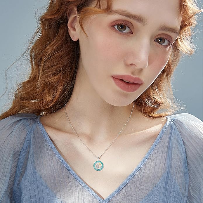 Midir&Etain Western Necklace 925 Sterling Silver Turquoise Pendant Cow Skull/Hat/Tag/Cactus Cowgirl Country Jewelry for Women Men