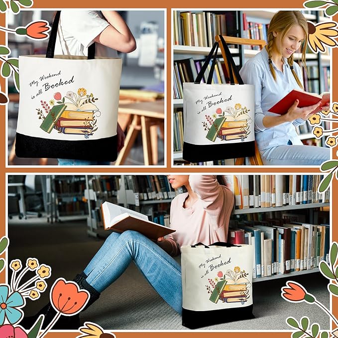 Cunno 2 Pcs Book Tote Bags Purse Set Book Lovers Gifts Canvas Tote Bags Librarian Bookish Birthday Gifts