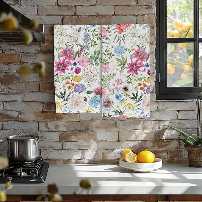Colorful Flowers Botanical Leaves Hand Towel Set of 2,Watercolor Spring Floral Soft Absorbent Decorative Bathroom Kitchen Towel for Bathroom Kitchen Hotel Gym Yoga
